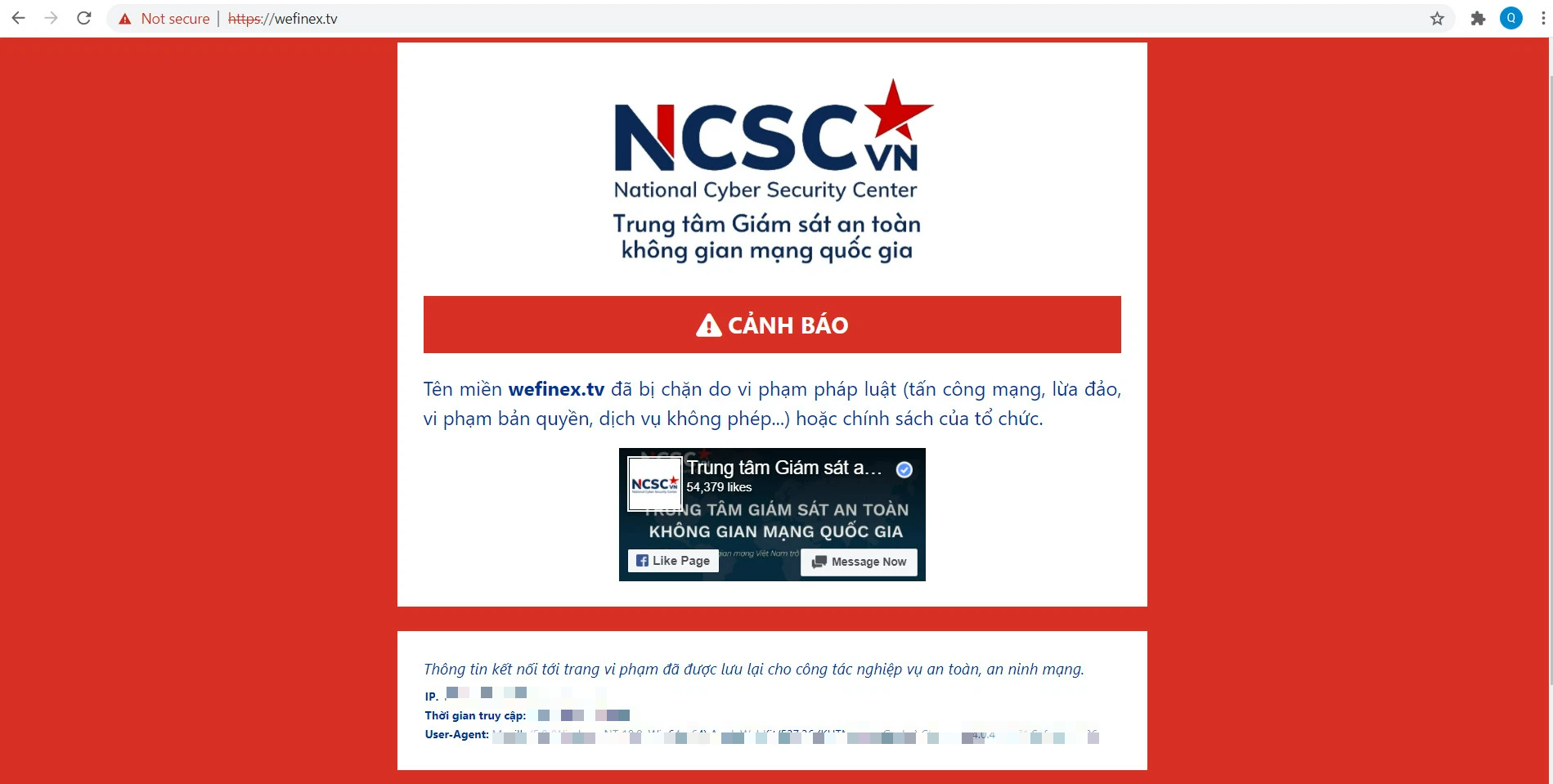 NCSC đã chặn tên miền www.wefinex.tv