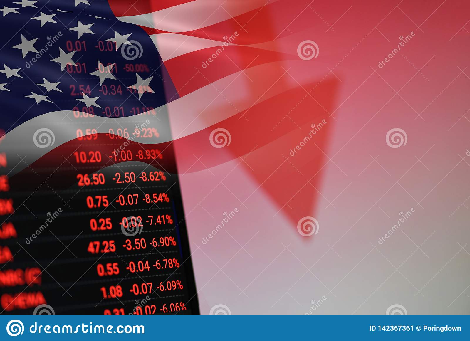 USA. America Stock Market Crisis Red Price Arrow Down Chart Fall Stock  Image - Image of company, american: 142367361