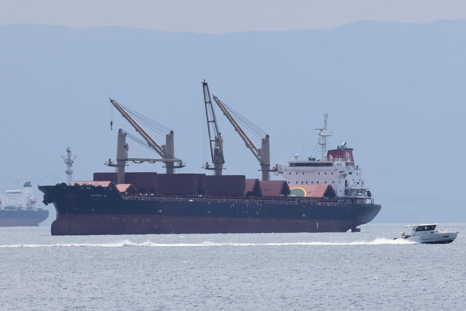 The Turkish bulk carrier OSPREY S, Liberian-flagged cargo ship, is seen anchored off the shore of Tuzla in Istanbul