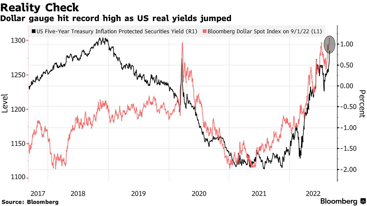 Dollar gauge hit record high as US real yields jumped