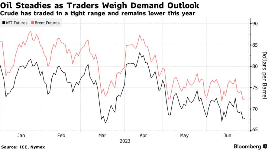 Oil Steadies as Traders Weigh Demand Outlook | Crude has traded in a tight range and remains lower this year