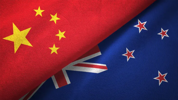 Cờ New Zealand và Trung Quốc cùng nhau dệt vải kết cấu vải